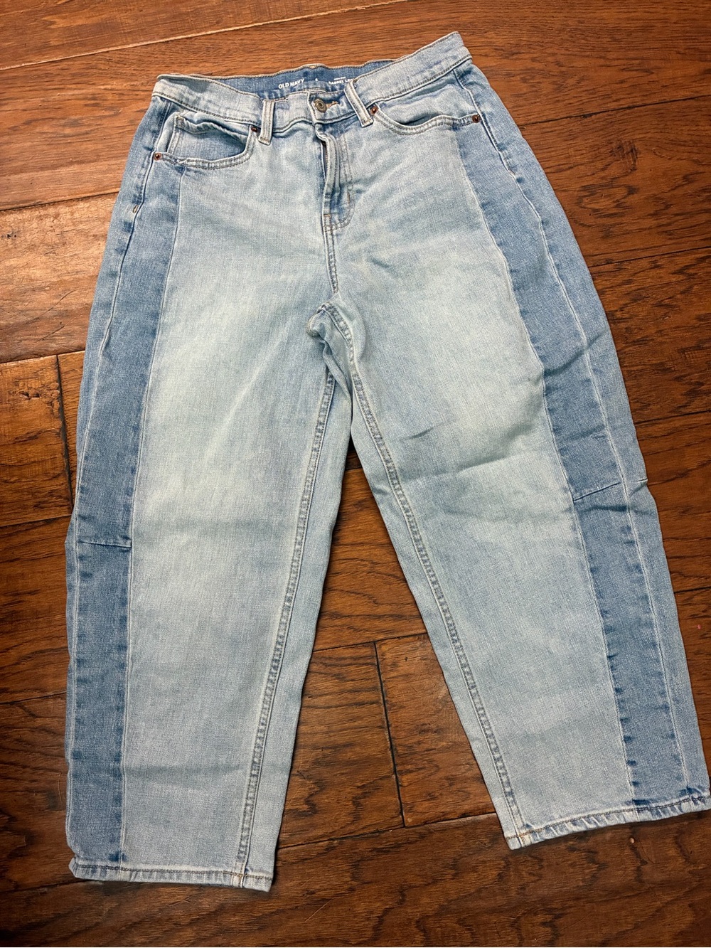 Old Navy Two-Tone high rise barrel leg denim jeans